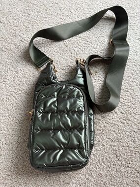 Quilted Crossbody Sling Bag in Dark Olive - Lightweight Everyday Carry